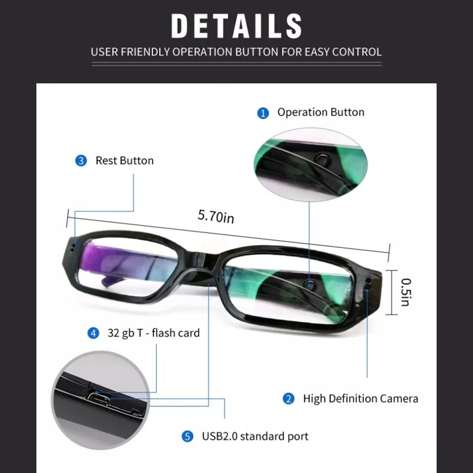 Full HD 1080P Mini Camera Wearable Audio Video Recorder Glasses